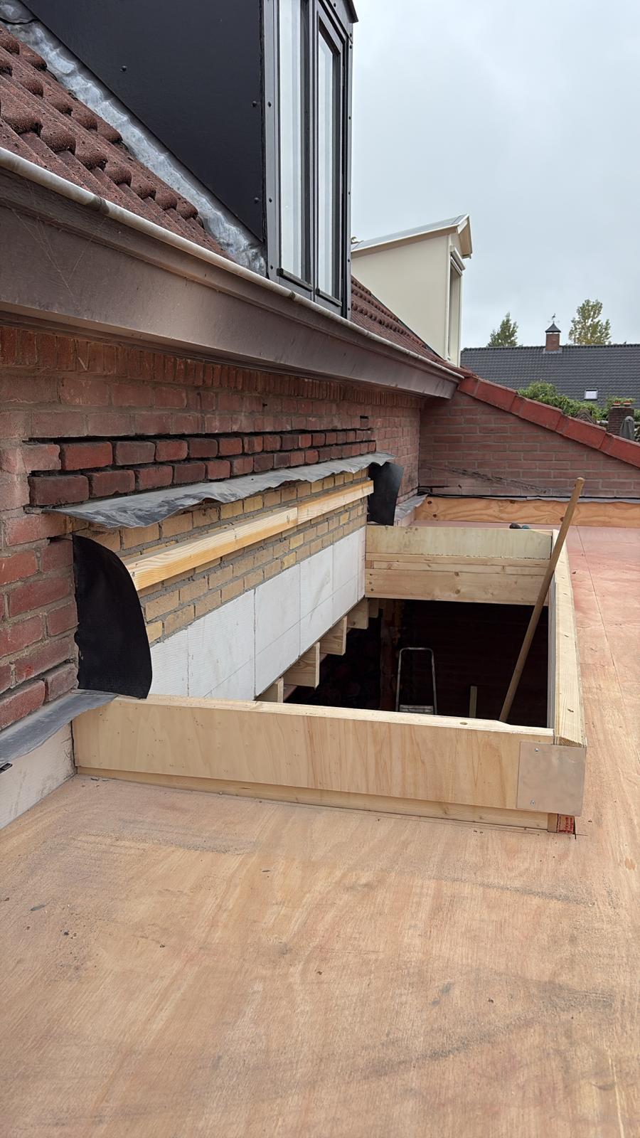 Aanbouw met dakraam - constructie plat dak